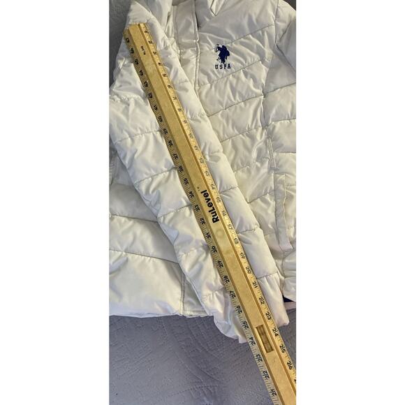US Polo Association White Sz L Puffer Full Zip Snap blue Embroidered Pony Coat - Picture 11 of 11